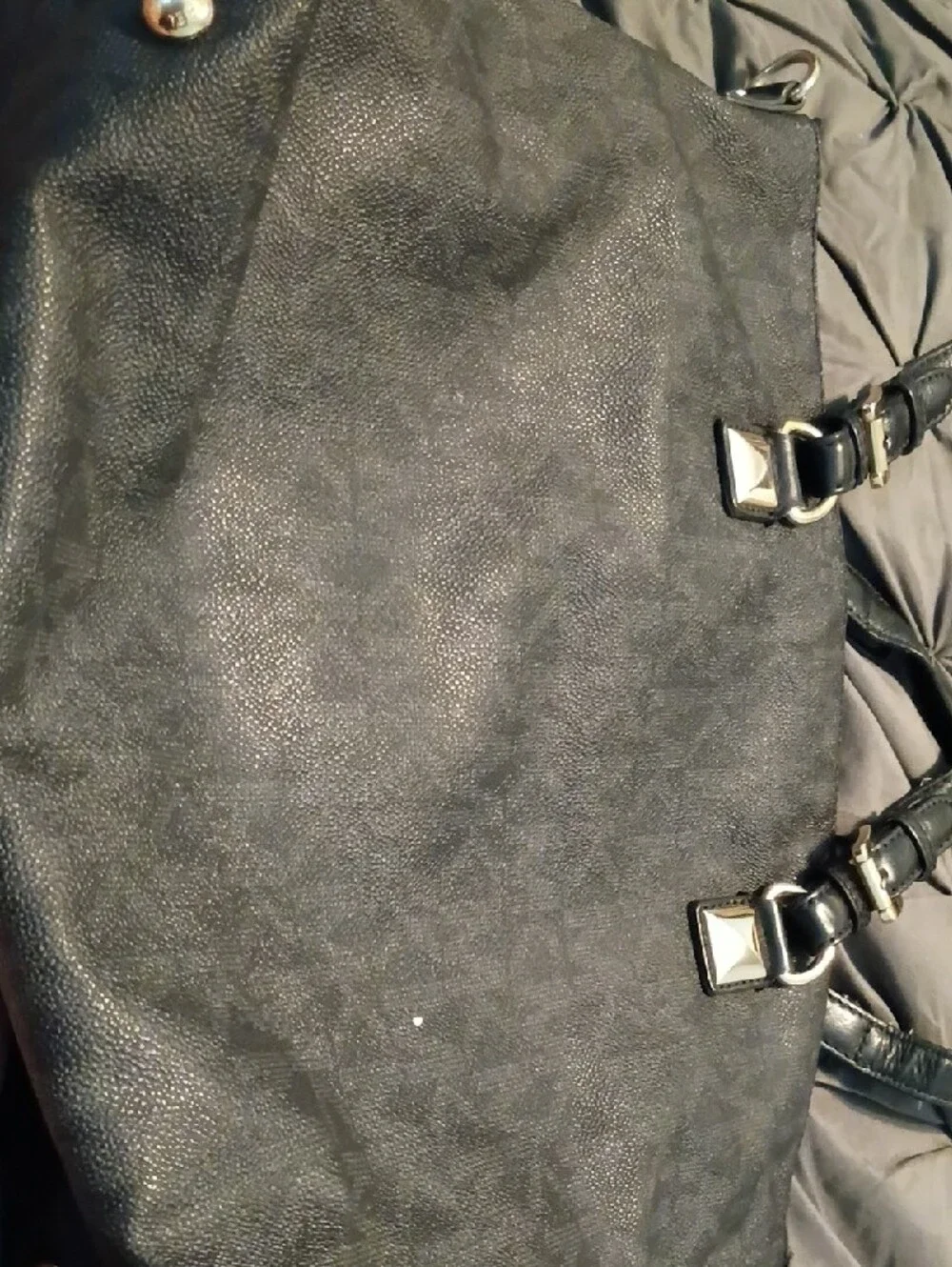 Michael Kors Black Monogram Tote with Gold MK Charm